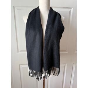 Black 100% Cashmere Fringe Scarf Soft Knit Wrap Minimalist Luxury